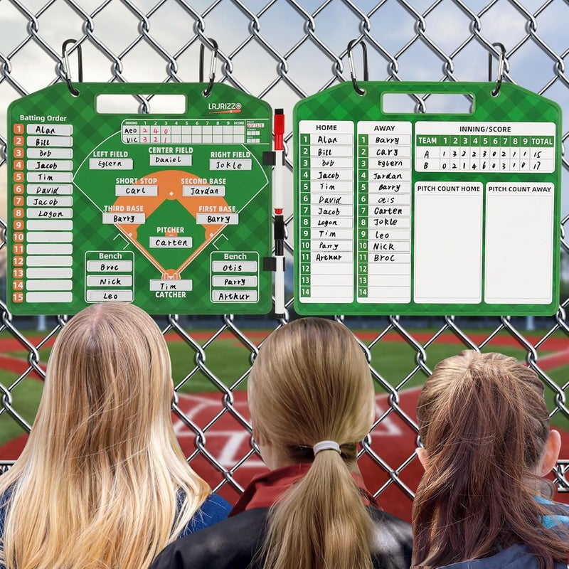 lrjrizzo Magnetic Baseball Lineup Board，Baseballs Lineup Cards Baseball Lineup Board for Dugout Baseballs Clipboard for Coaches Softball Coach Must Haves Marker Boards Baseball Coaching Accessories（Green） - Image 4